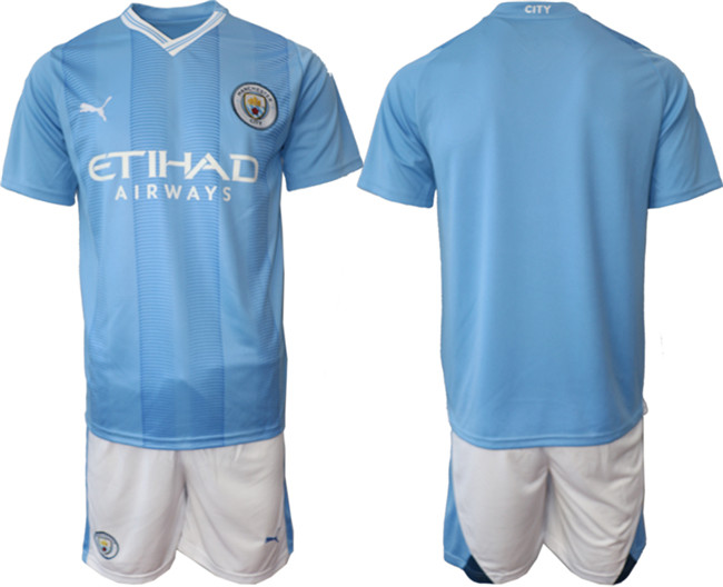 Men's Manchester City Custom 2023/24 Blue Home Soccer Jersey Suit